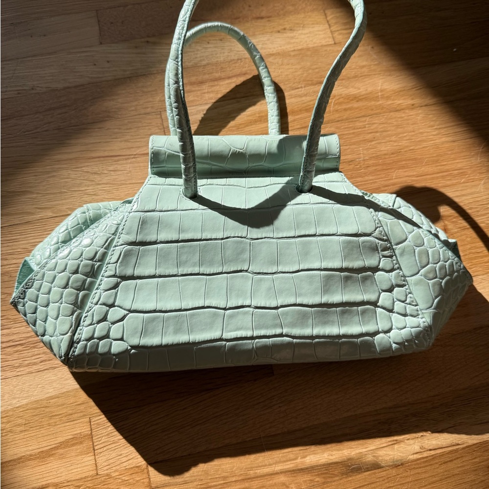 Croc-Embossed Mint Green Top-Handle Shoulder Bag